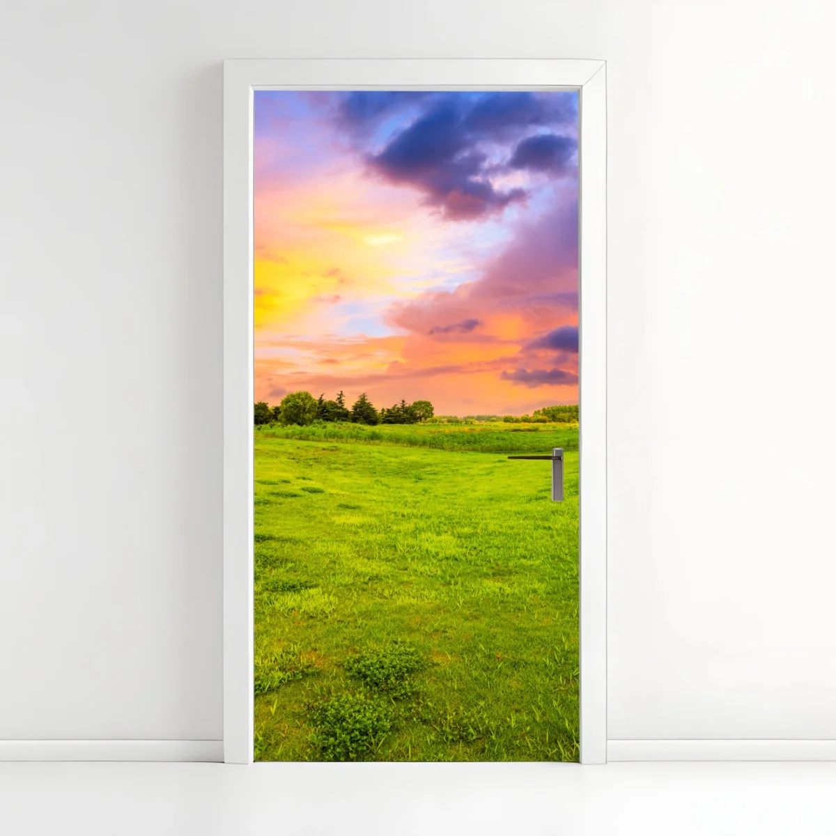 Türaufkleber sonnenuntergang über grüner wiese – Wallnifity® Türaufkleber sonnenuntergang über grüner wiese – Wallnifity®