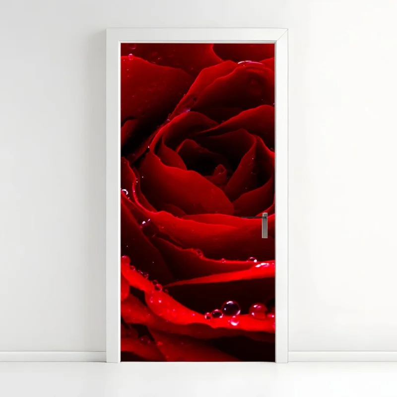 Türaufkleber leuchtend rote rose nahaufnahme