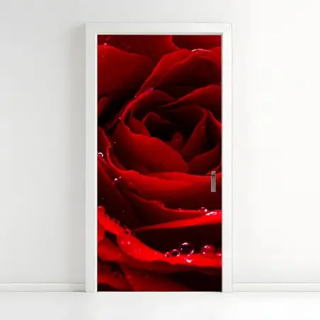 Türaufkleber leuchtend rote rose nahaufnahme – Wallnifity®