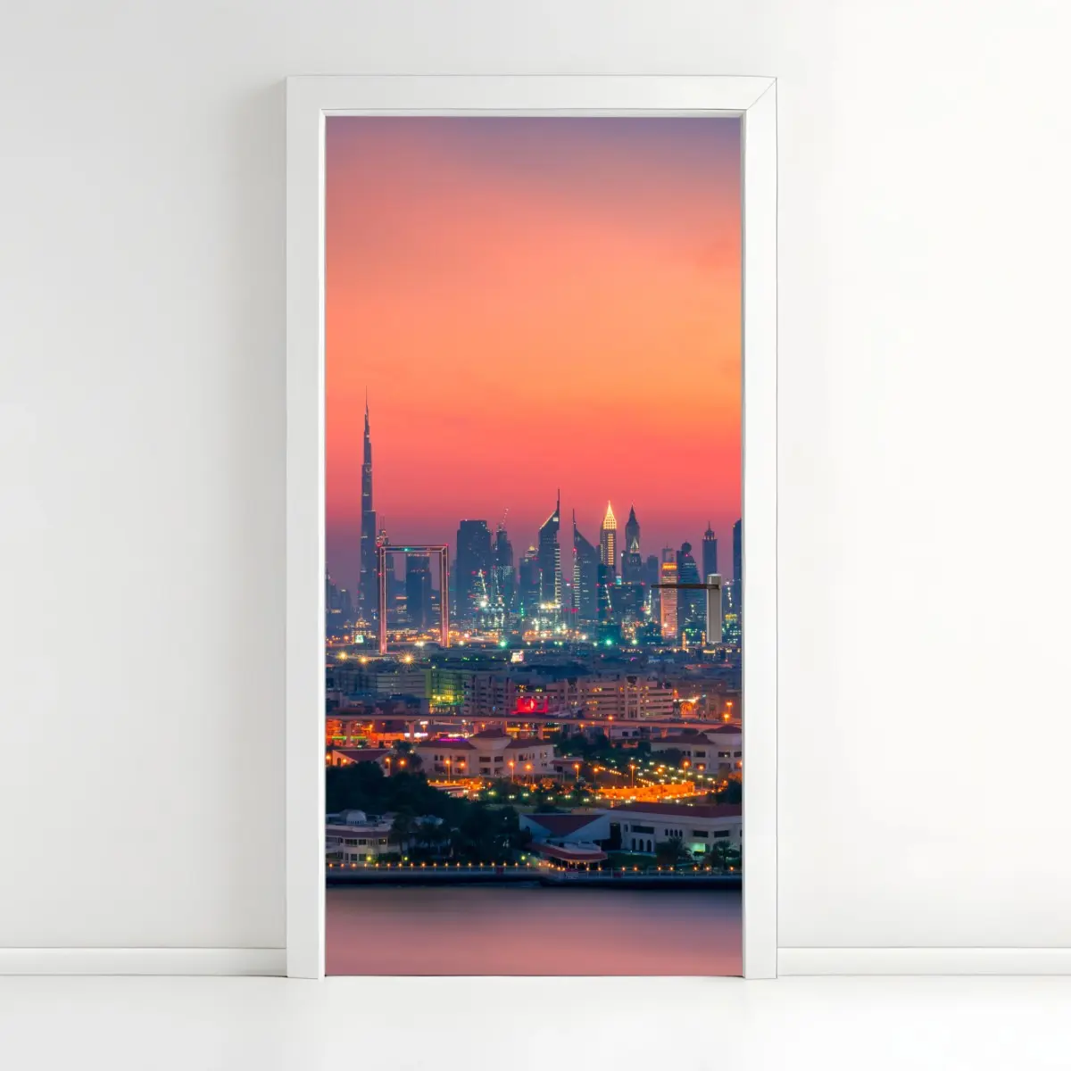 Türaufkleber Dubai skyline bei sonnenuntergang – Wallnifity®