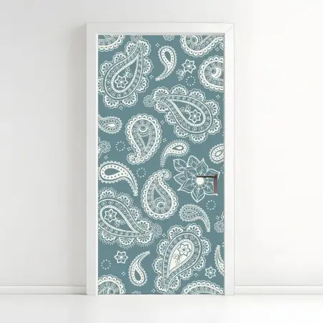 Türaufkleber türkis paisley muster mit blumendetails – Wallnifity®