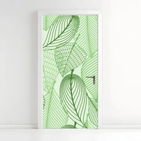 Türaufkleber grünes botanisches blättermuster – Wallnifity®