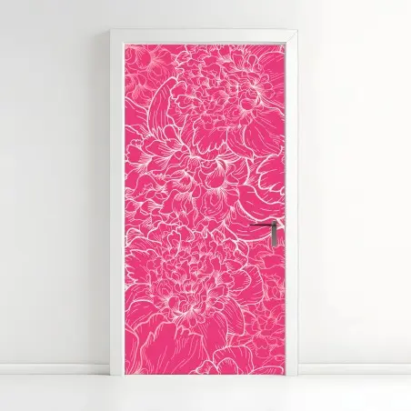 Türaufkleber leuchtendes rosa pfingstrosenmuster – Wallnifity®