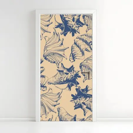Türaufkleber muschelmuster in blau und beige – Wallnifity®