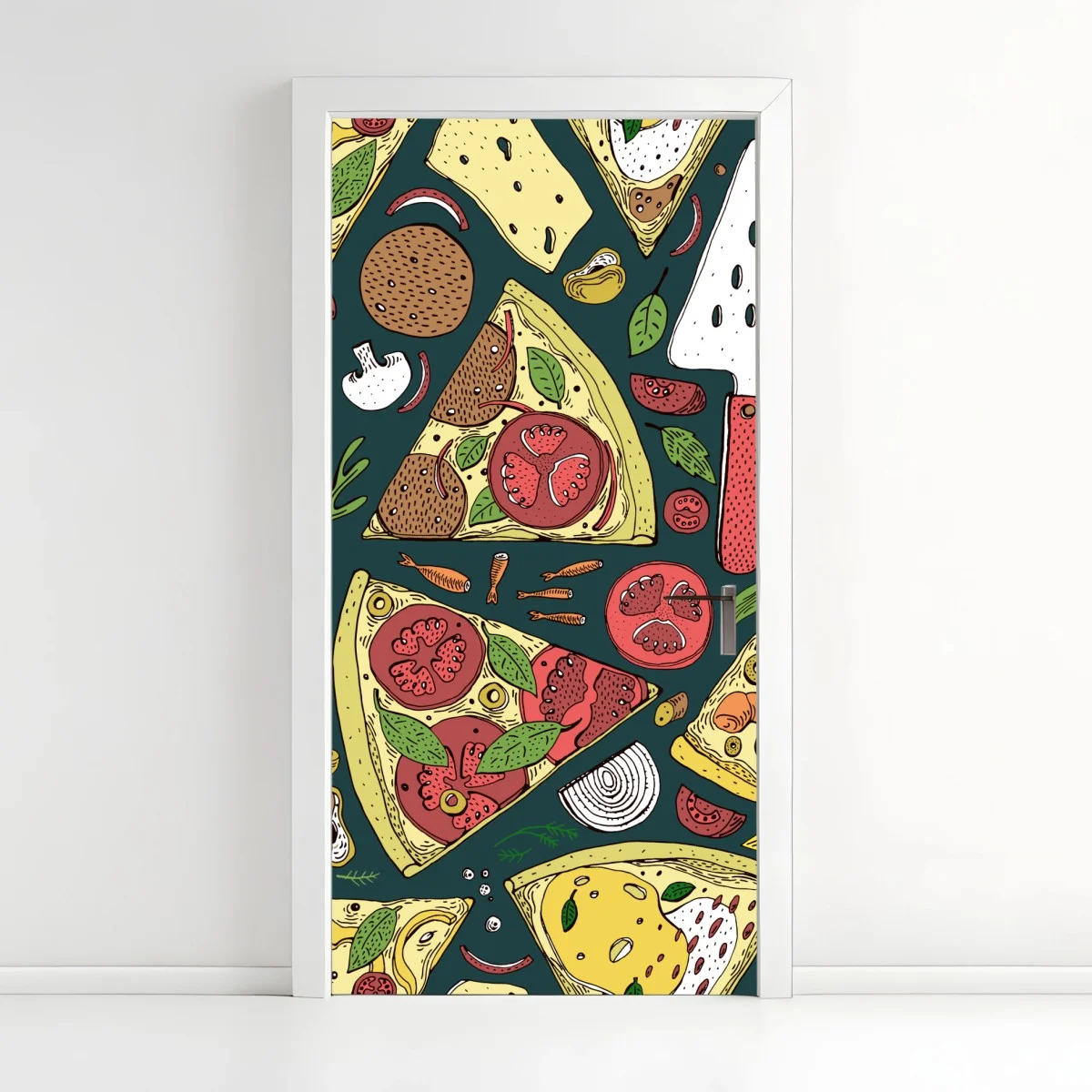 Türaufkleber buntes muster mit pizzastücken – Wallnifity® Türaufkleber buntes muster mit pizzastücken – Wallnifity®