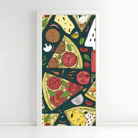 Türaufkleber buntes muster mit pizzastücken – Wallnifity®
