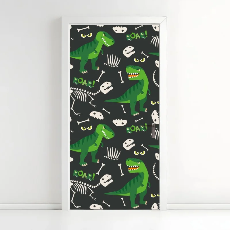 Türaufkleber verspieltes grünes t-rex muster – Wallnifity® Türaufkleber verspieltes grünes t-rex muster – Wallnifity®