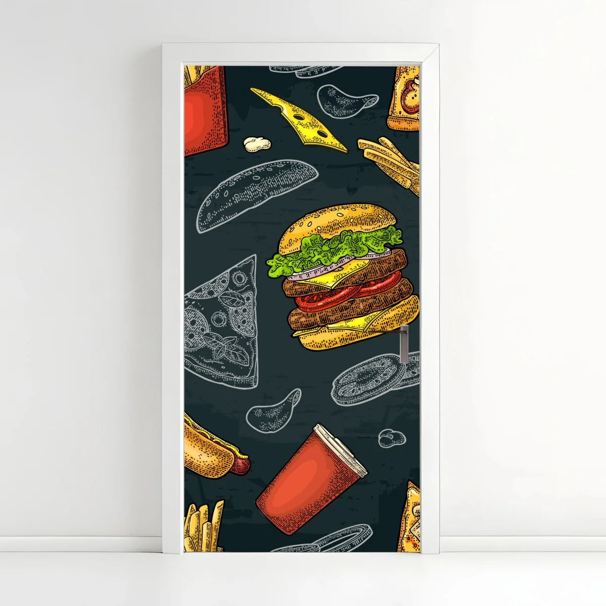 Türaufkleber vintage fast-food muster – Wallnifity® Türaufkleber vintage fast-food muster – Wallnifity®