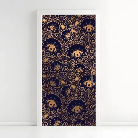 Türaufkleber luxuriöses goldenes blumenmuster auf dunklem hintergrund – Wallnifity®