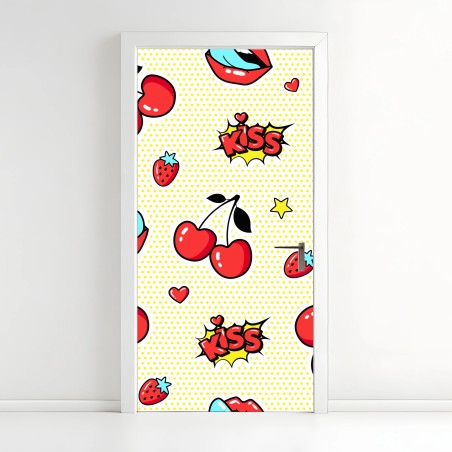 Türaufkleber verspieltes pop-art kirschen-kuss muster – Wallnifity®