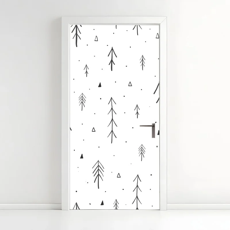 Türaufkleber minimalistisches muster mit handgezeichneten bäumen