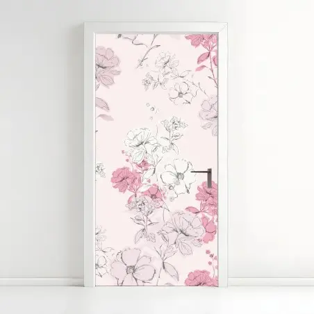 Türaufkleber zartes rosa blumenmuster – Wallnifity®