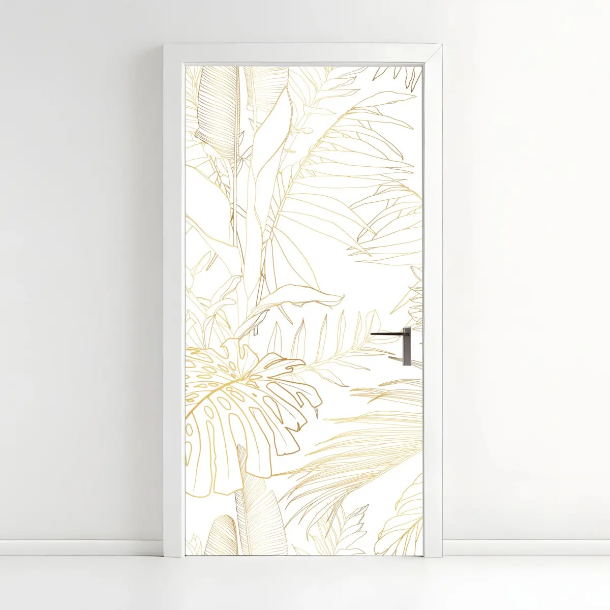 Türaufkleber goldene tropische blätter line art – Wallnifity®