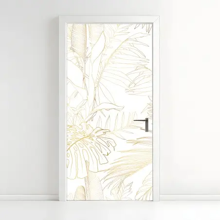 Türaufkleber goldene tropische blätter line art – Wallnifity®