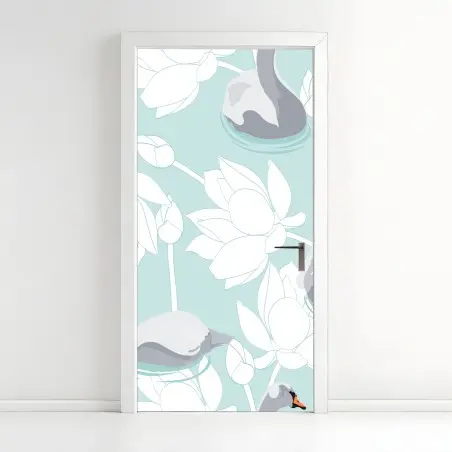 Türaufkleber sanfte schwäne und lotusblumen – Wallnifity®