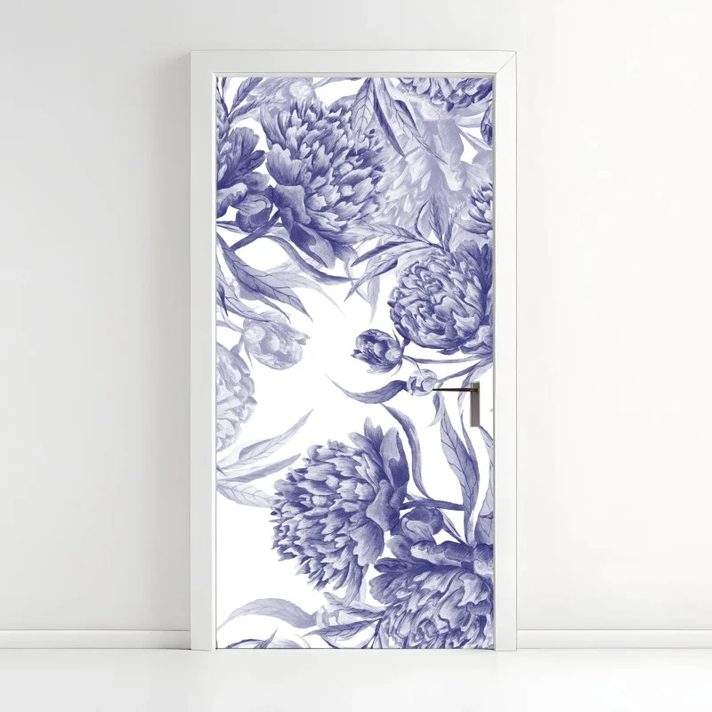 Türaufkleber blaue pfingstrosen botanisches muster