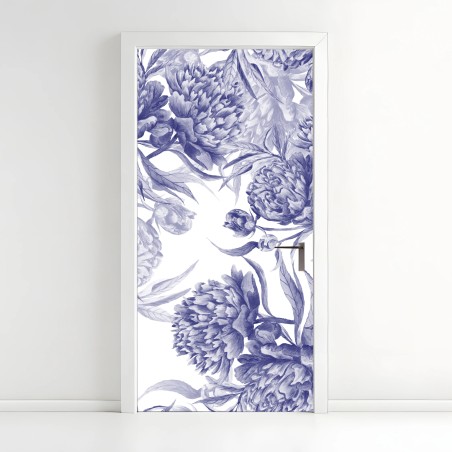 Türaufkleber blaue pfingstrosen botanisches muster – Wallnifity®