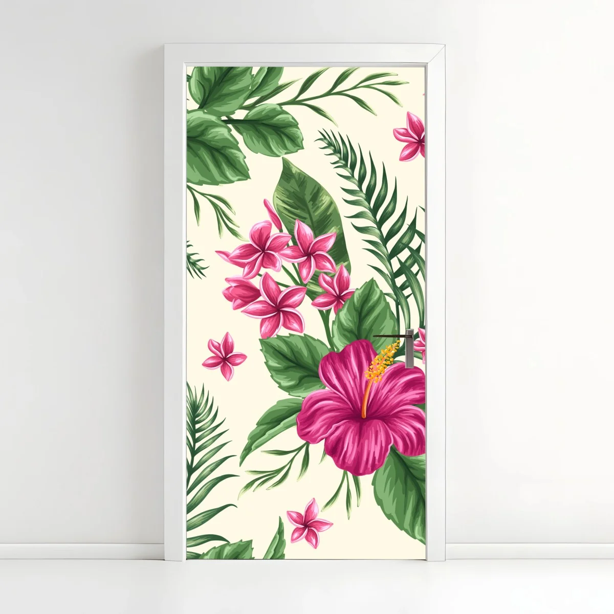 Türaufkleber tropisches muster mit rosa hibiskus – Wallnifity® Türaufkleber tropisches muster mit rosa hibiskus – Wallnifity®