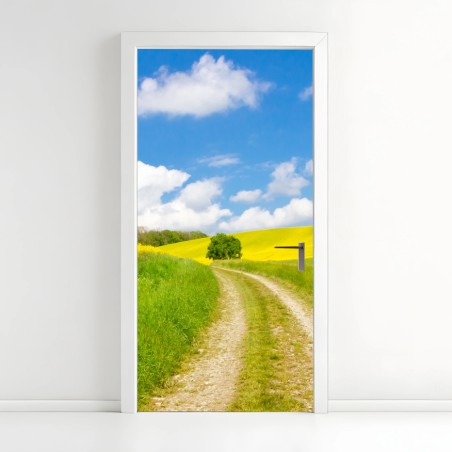 Türaufkleber sonniger landeweg durch gelbe felder – Wallnifity®