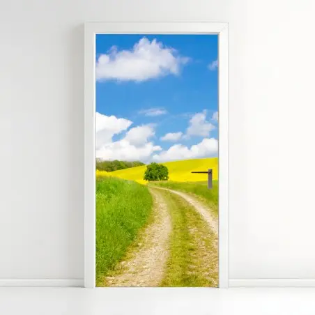 Türaufkleber sonniger landeweg durch gelbe felder – Wallnifity®