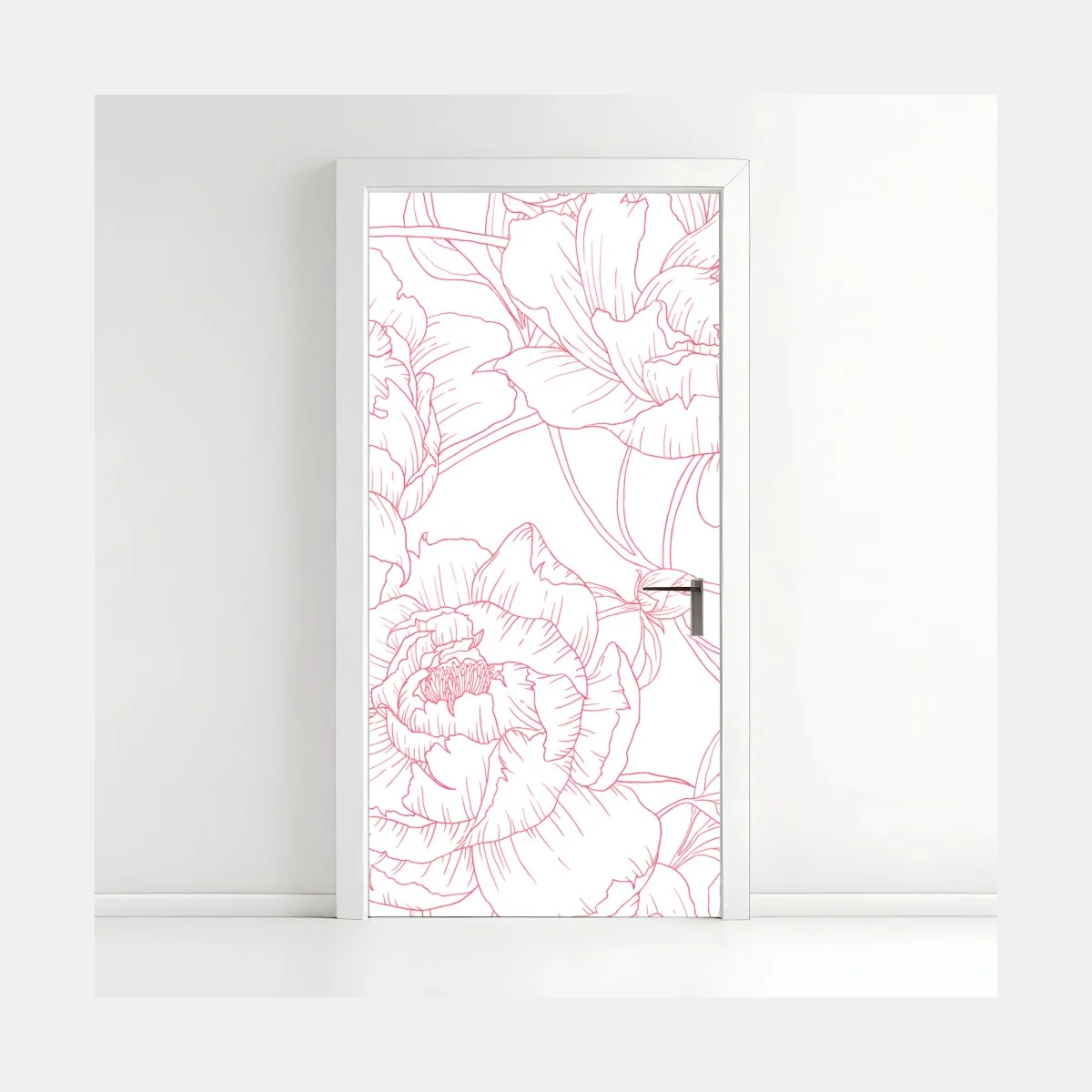 Türaufkleber zartes rosa paeonien-line-art-muster – Wallnifity® Türaufkleber zartes rosa paeonien-line-art-muster – Wallnifity®