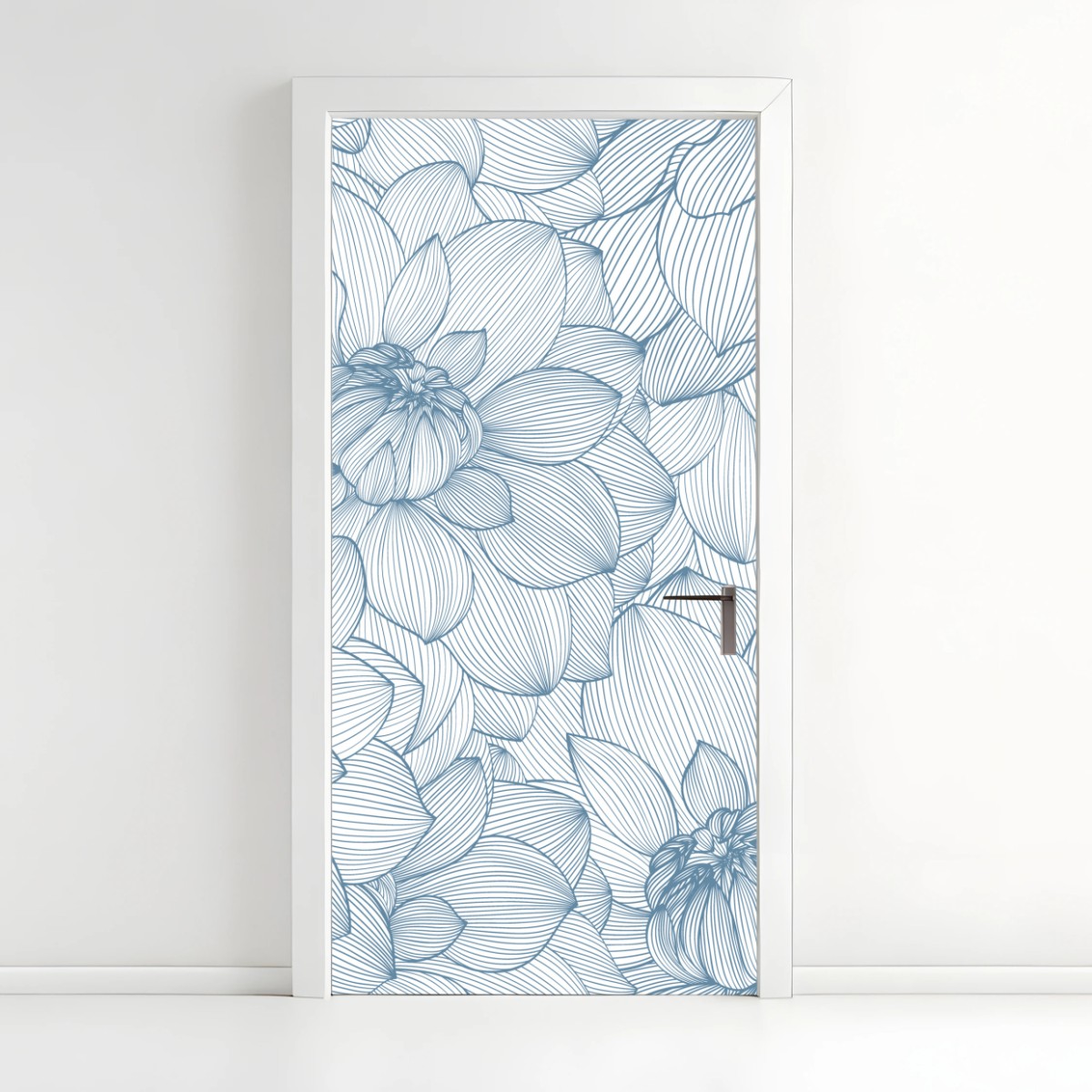 Türaufkleber zartes blaues blumenlinienmuster – Wallnifity®