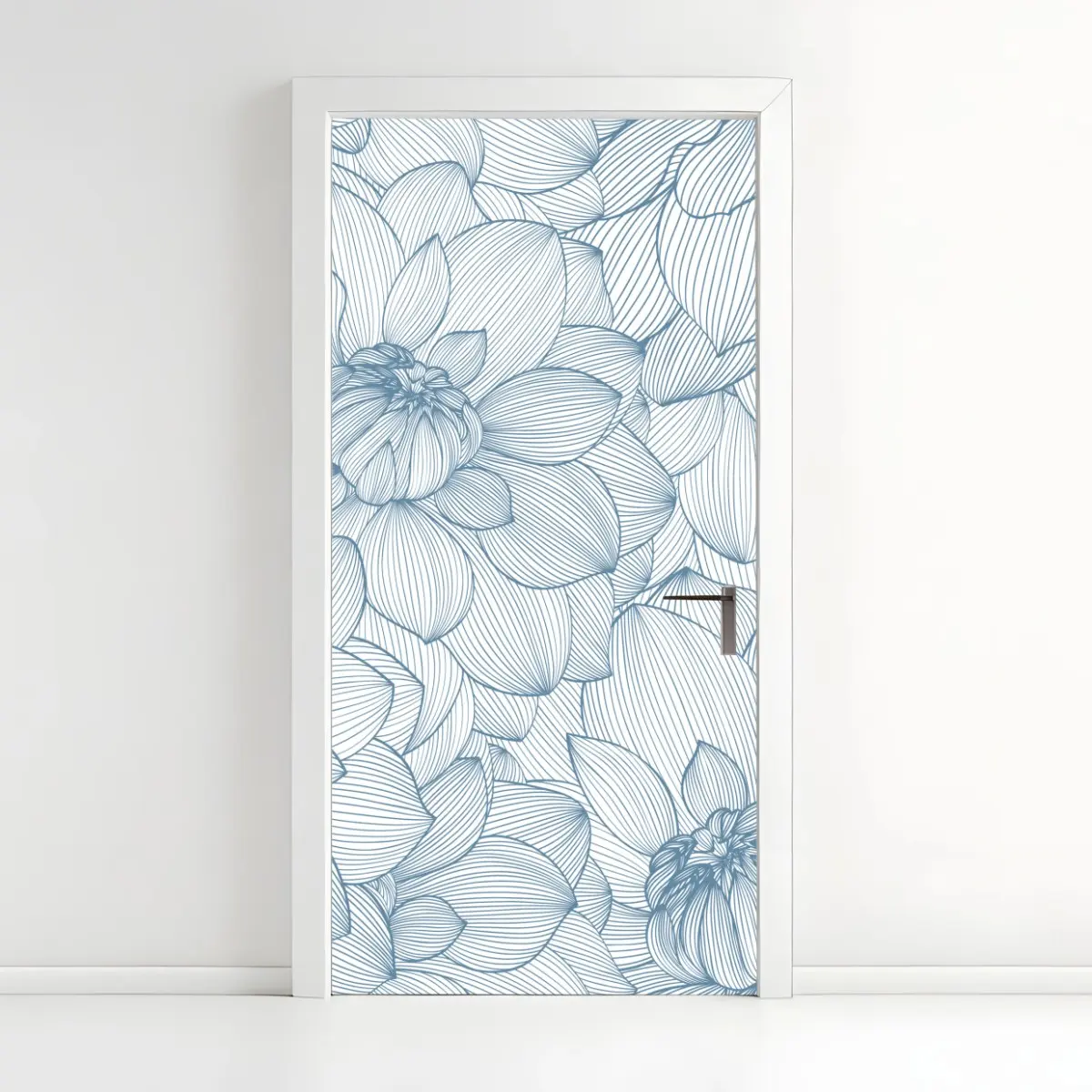 Türaufkleber zartes blaues blumenlinienmuster – Wallnifity®