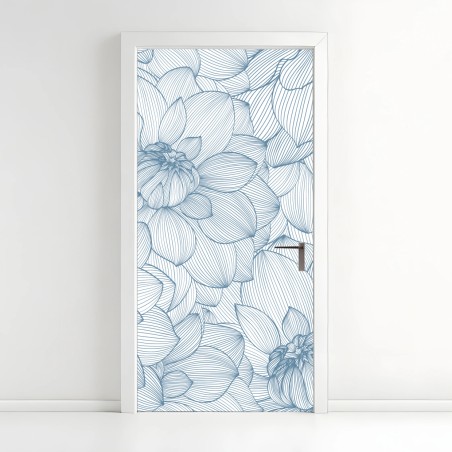 Türaufkleber zartes blaues blumenlinienmuster – Wallnifity®