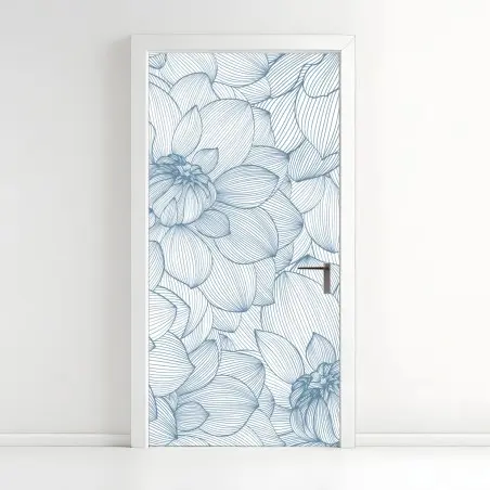 Türaufkleber zartes blaues blumenlinienmuster – Wallnifity®