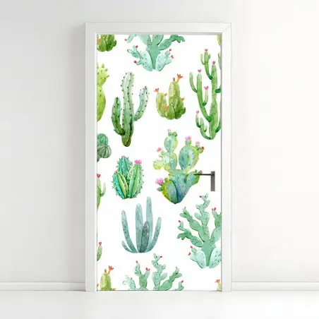 Türaufkleber aquarell kaktusgarten muster – Wallnifity®