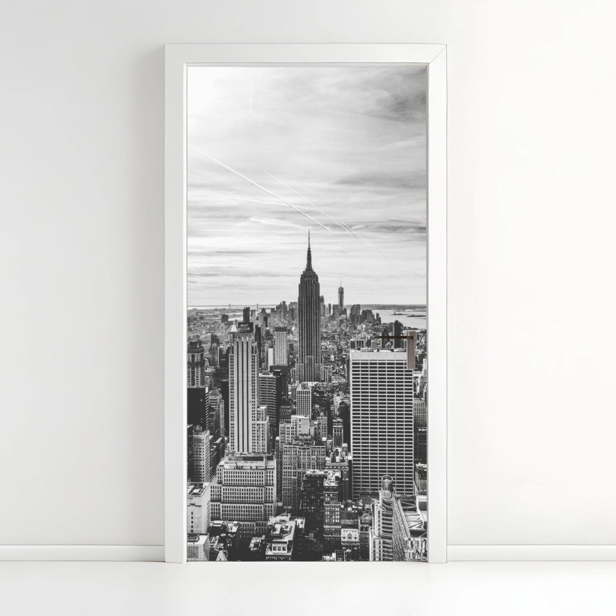 Türaufkleber panorama von New York in graustufen – Wallnifity®