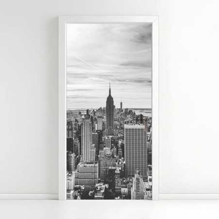 Türaufkleber panorama von New York in graustufen – Wallnifity®
