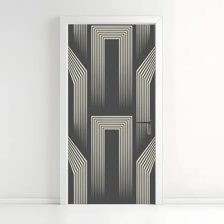 Türaufkleber geometrisches art-deco-muster in grau und beige – Wallnifity®