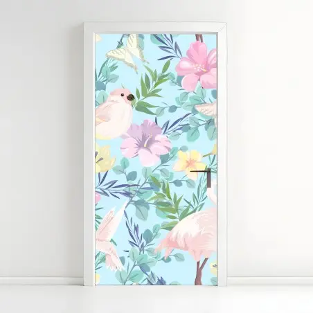 Türaufkleber pastell tropisches vögel- und blumenmuster – Wallnifity®