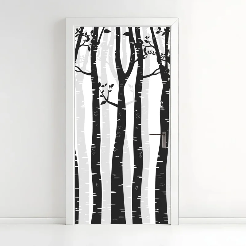 Türaufkleber monochromatischer birkenwald