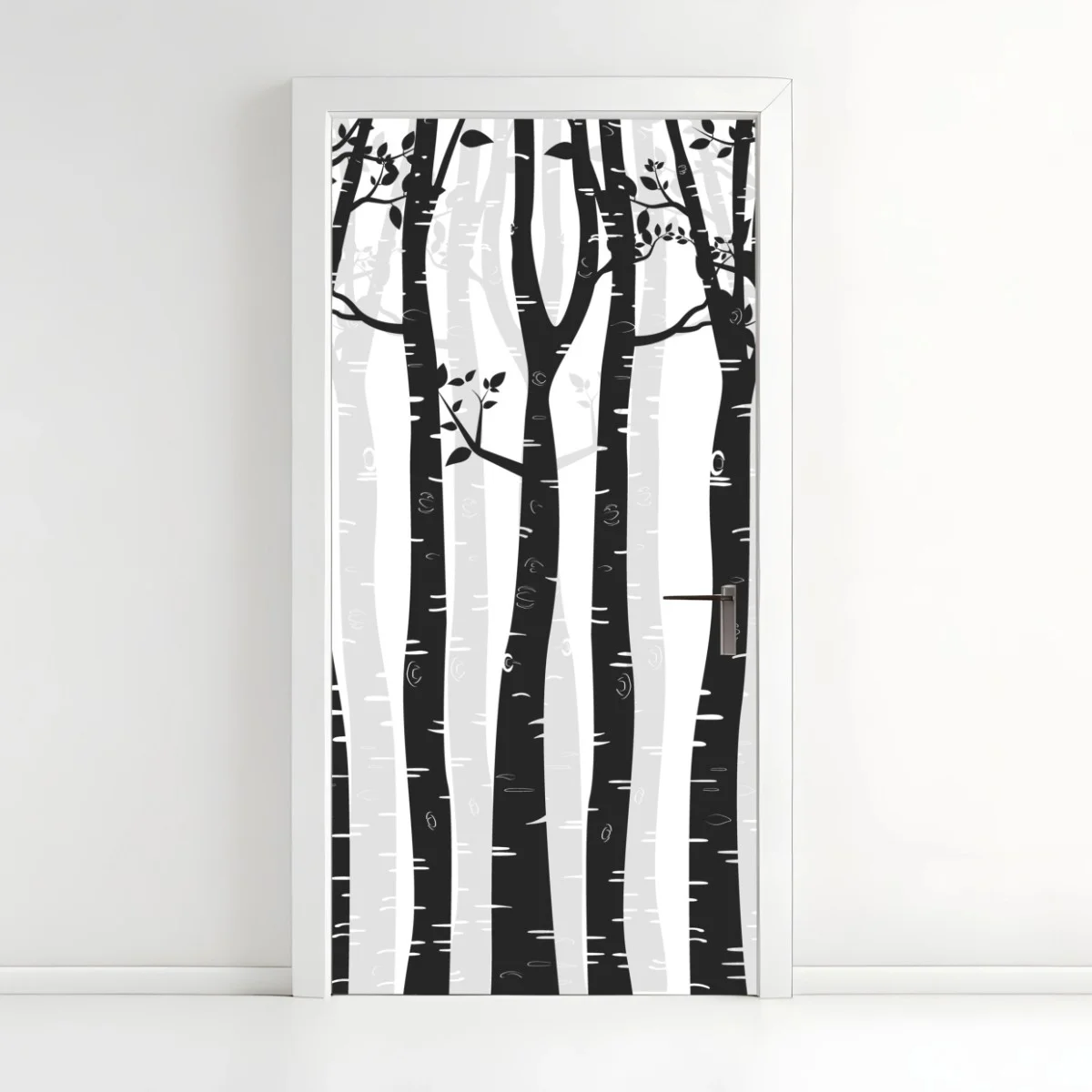 Türaufkleber monochromatischer birkenwald – Wallnifity® Türaufkleber monochromatischer birkenwald – Wallnifity®