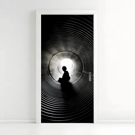 Türaufkleber silhouette in einem spiraltunnel – Wallnifity®