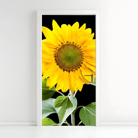 Türaufkleber leuchtende sonnenblume vor schwarzem hintergrund – Wallnifity®