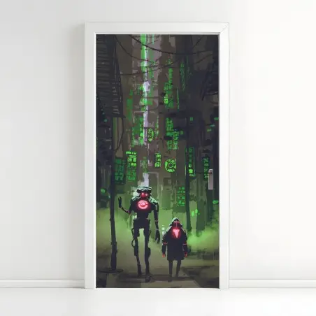 Türaufkleber roboter in der neon gasse – Wallnifity®