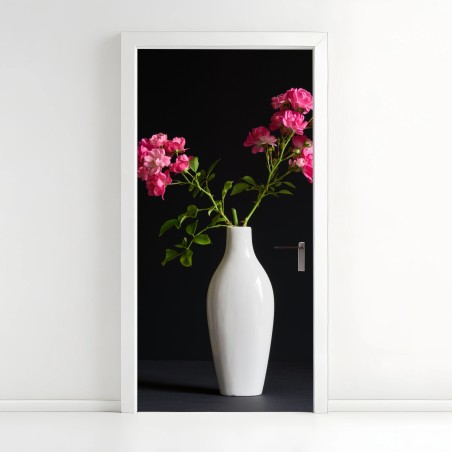Türaufkleber rosa rosen in weißer vase – Wallnifity®
