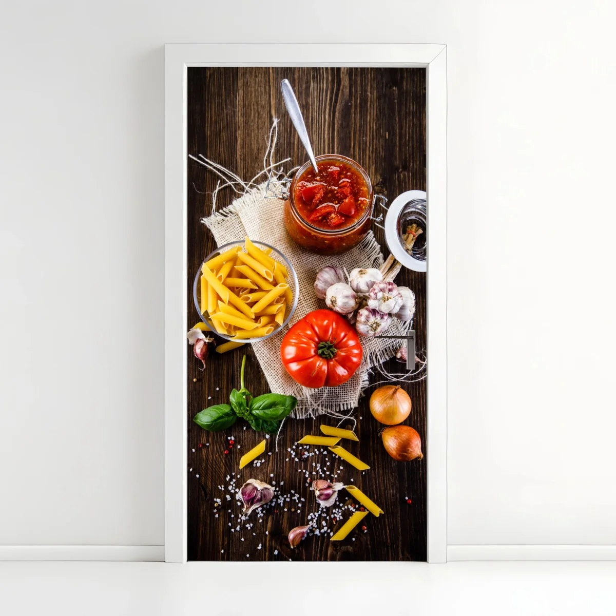 Türaufkleber rustikales italienisches pasta-arrangement – Wallnifity® Türaufkleber rustikales italienisches pasta-arrangement – Wallnifity®