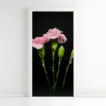 Türaufkleber rosa nelken vor schwarzem hintergrund – Wallnifity®