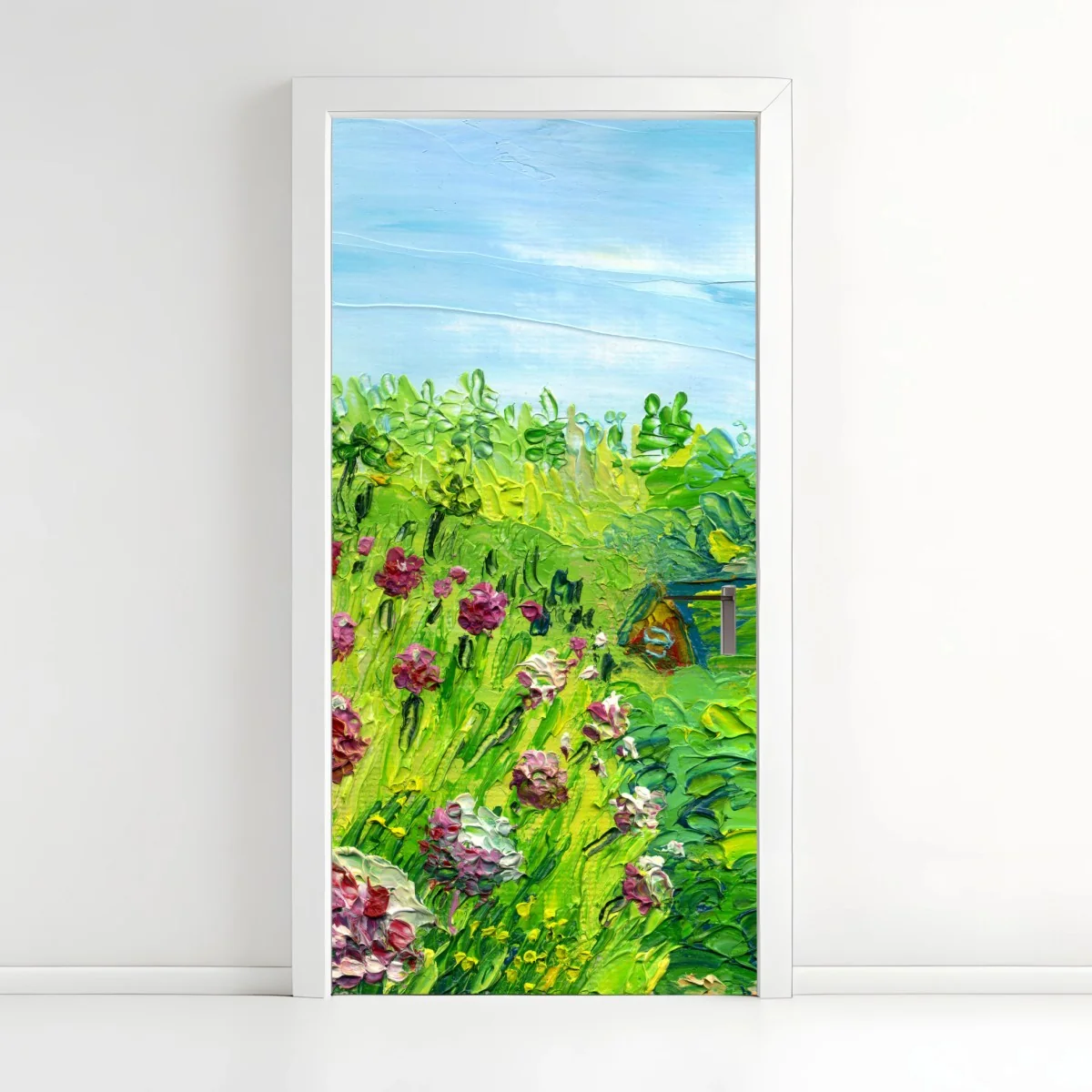 Türaufkleber pfingstrosenwiese im frühling — impasto blumenbild – Wallnifity® Türaufkleber pfingstrosenwiese im frühling — impasto blumenbild – Wallnifity®