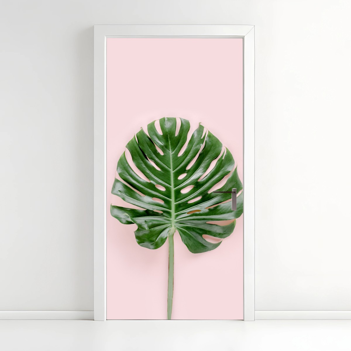 Türaufkleber monstera-blatt auf pastell-rosa hintergrund – Wallnifity®