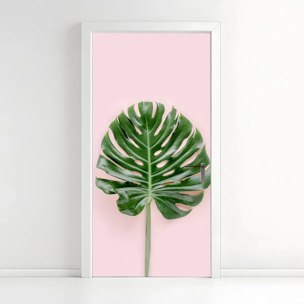 Türaufkleber monstera-blatt auf pastell-rosa hintergrund – Wallnifity®