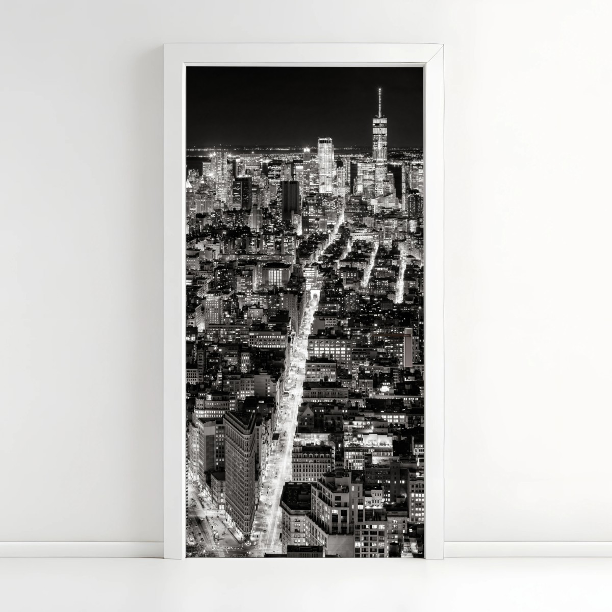 Türaufkleber monochrome stadtansicht bei nacht – Wallnifity®