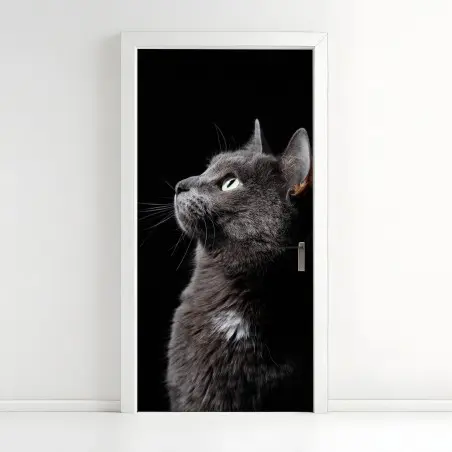 Türaufkleber elegantes porträt einer grauen katze – Wallnifity®