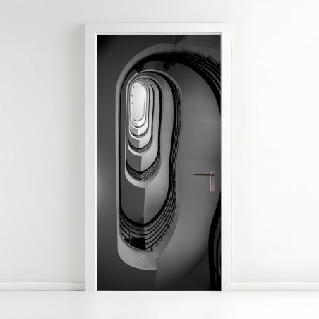 Türaufkleber spiraltreppe perspektive in schwarzweiß – Wallnifity®