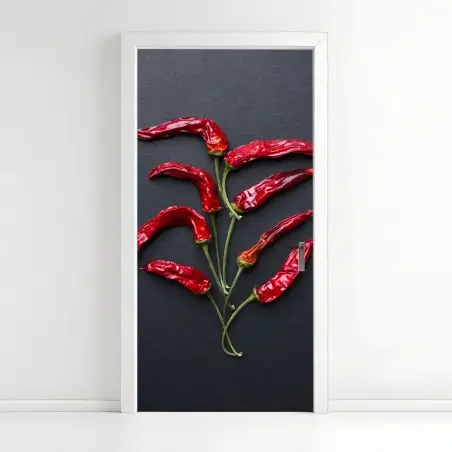 Türaufkleber kulinarische grafik mit roten chilischoten – Wallnifity®
