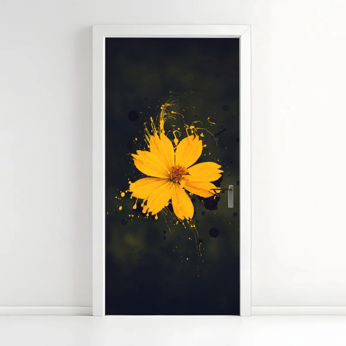 Türaufkleber leuchtende gelbe blüte auf dunklem hintergrund – Wallnifity®